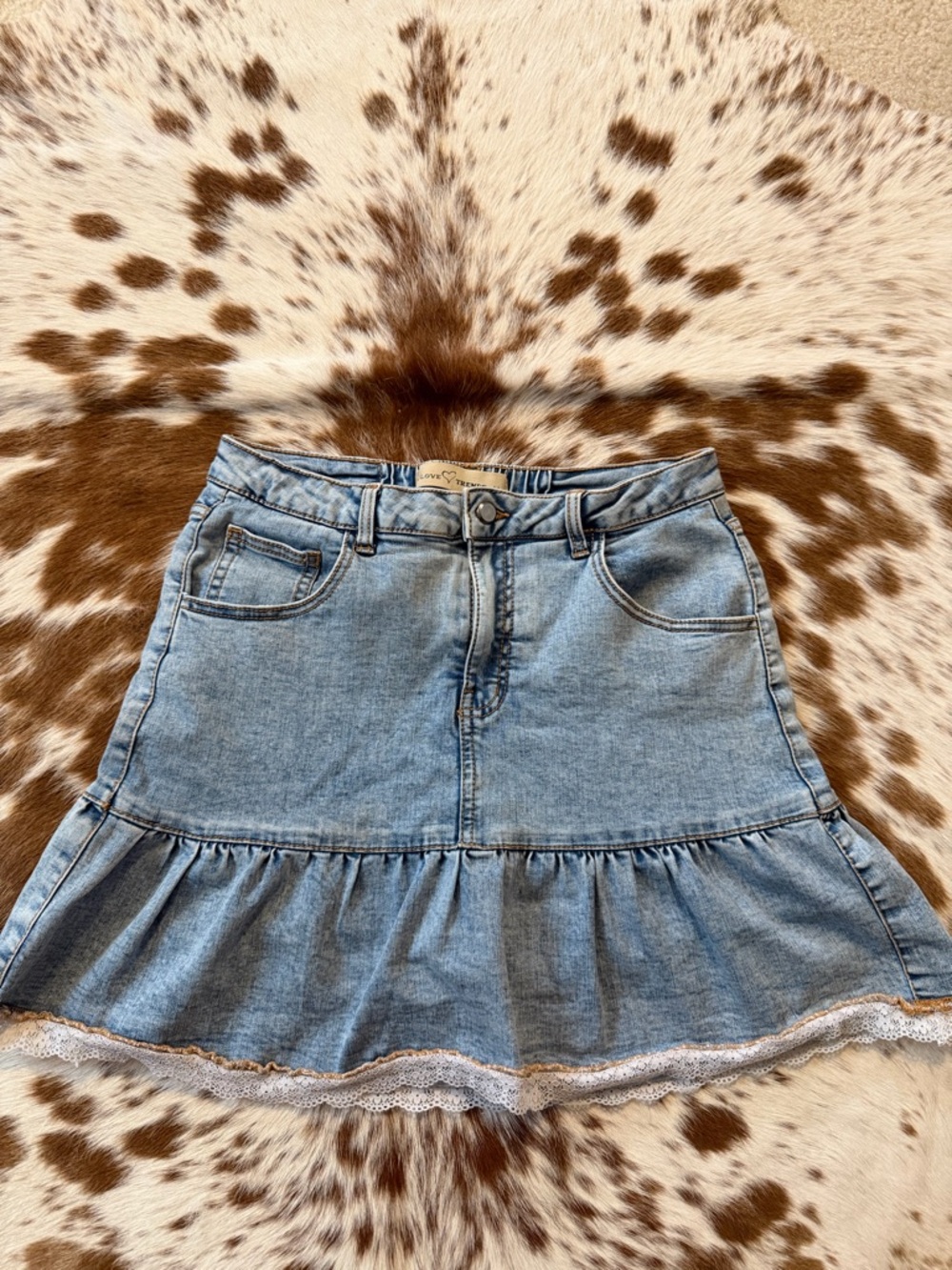 Light Blue Denim Ruffle Hem Skirt